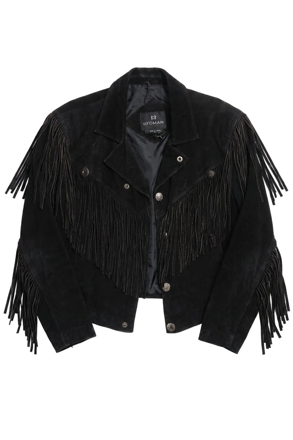 Bermans Black Fringe Leather Jacket