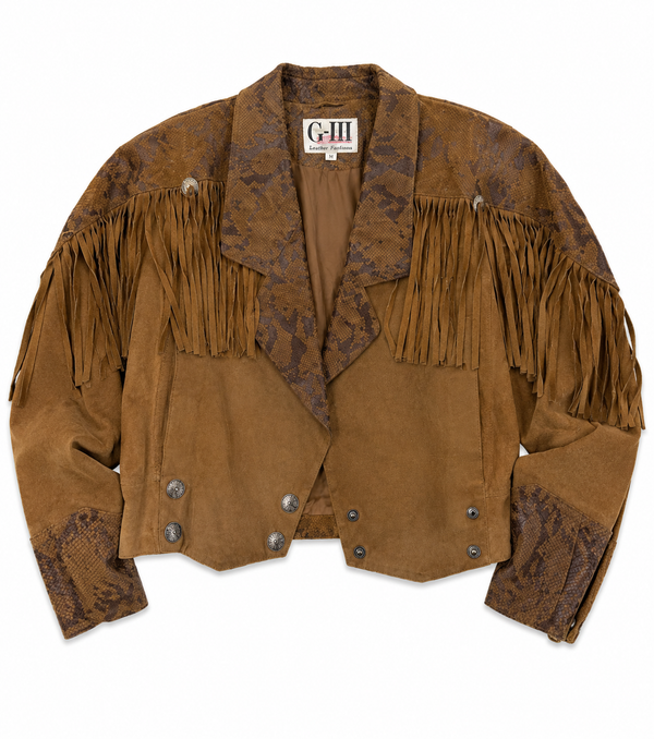 Vintage G-III Brown Snake Skin Western Fringe Jacket
