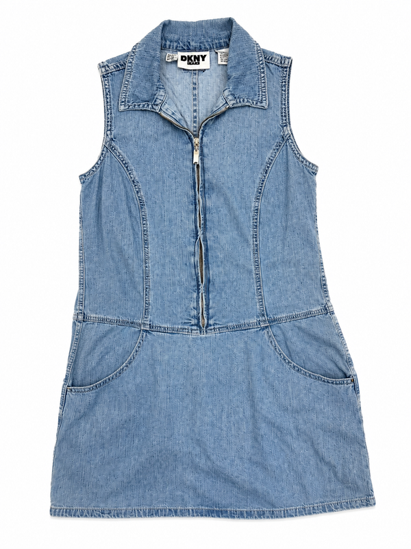 DKNY Jeans Blue Collared Zip-Up Pocketed Denim Mini Dress