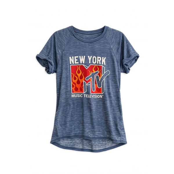Vintage Faded Light-Blue New York MTV T-Shirt