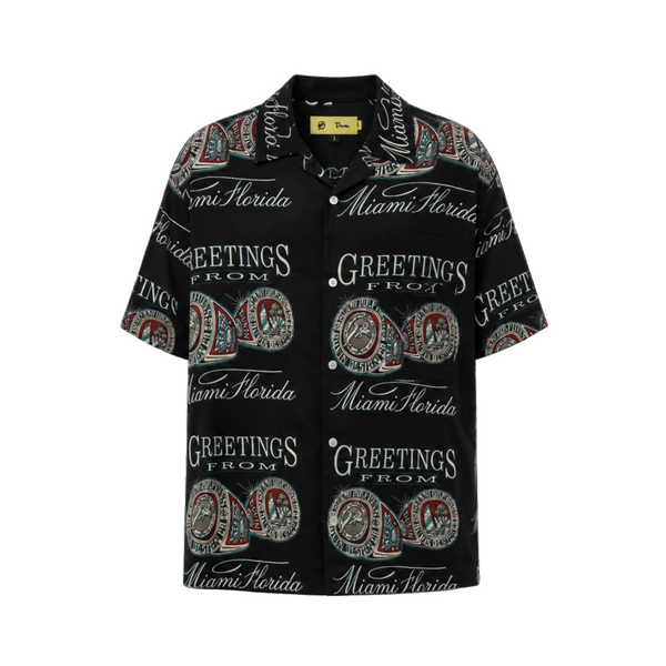 Duvin Miami Dolphins Greeting From Miami FL Short Sleeve Button Up