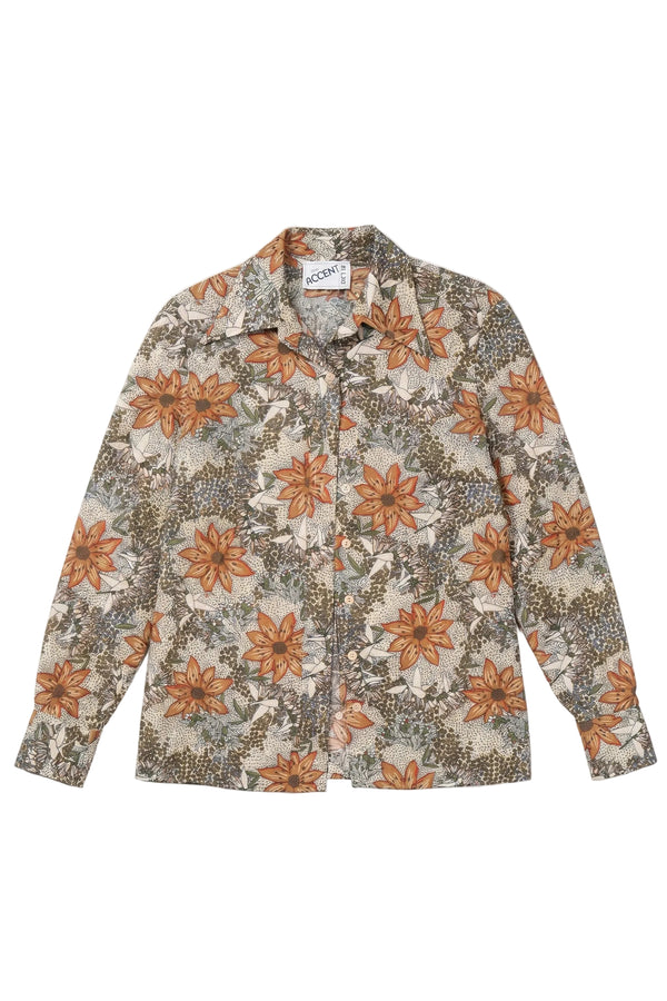 Vintage Miss Accent Floral Button-Up Blouse
