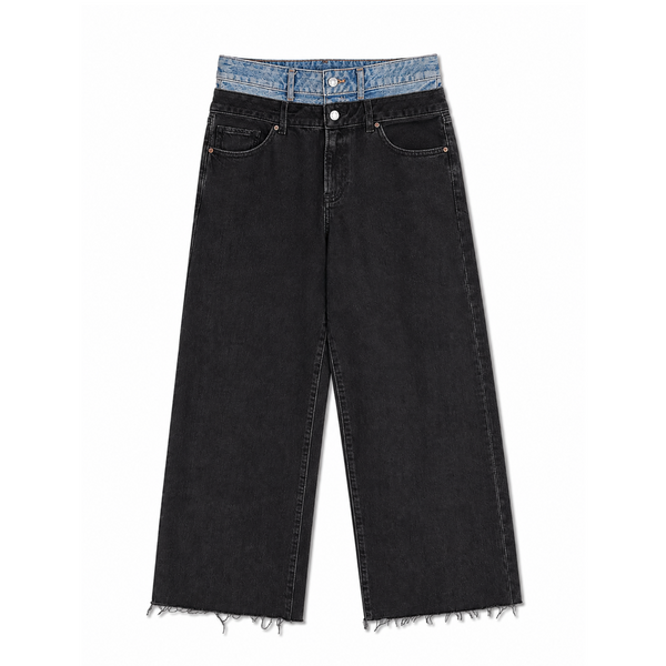 Express Blue Waist 'Double Denim' Black Denim Pants
