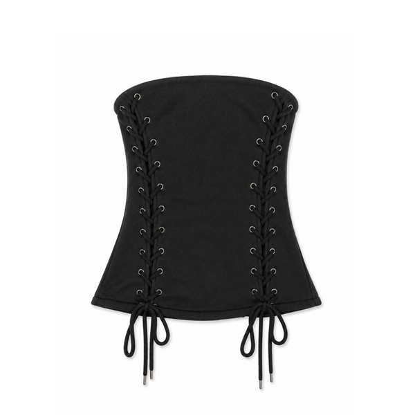 Hidden Cult Charcoal Gray Lace Up Strapless Top