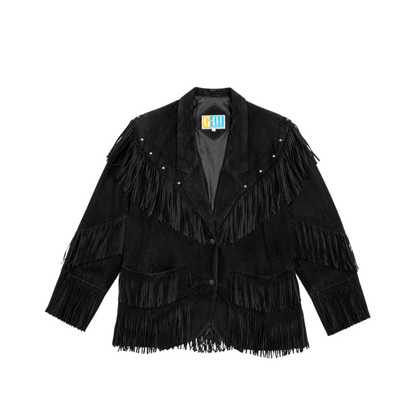 G-III Vintage Silver Stud Suede Fringe Western Jacket