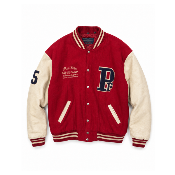 Vintage Phat Farm Red Wool & Cream Leather Varsity Jacket