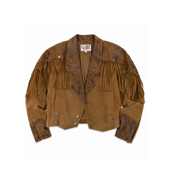 Vintage G-III Brown Snake Skin Western Fringe Jacket