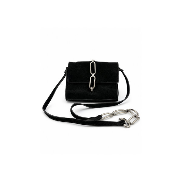 Black & Silver Accent Suede 'Chain' Cross-Body Purse