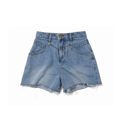 Vintage Light Wash Angled Pocket Denim Shorts