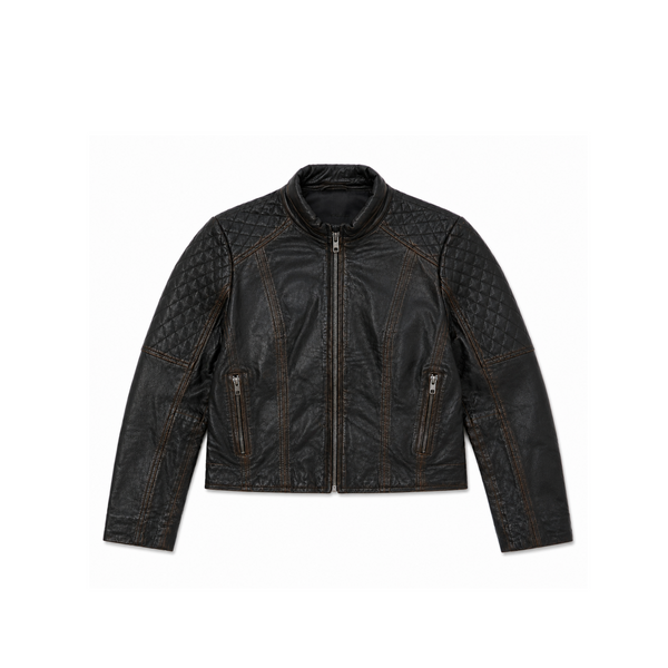Vintage Brown Quilted-Shoulder Leather Jacket