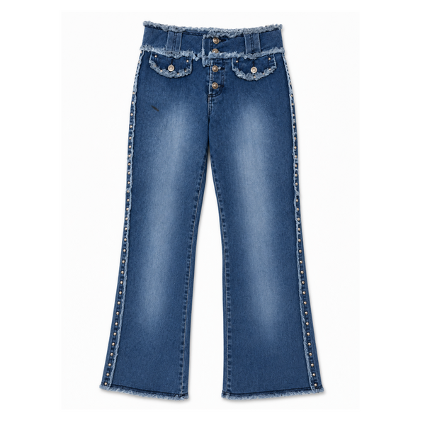 Younique Jeans Medium-Wash Studded Front Flap Pocket Denim Jeans