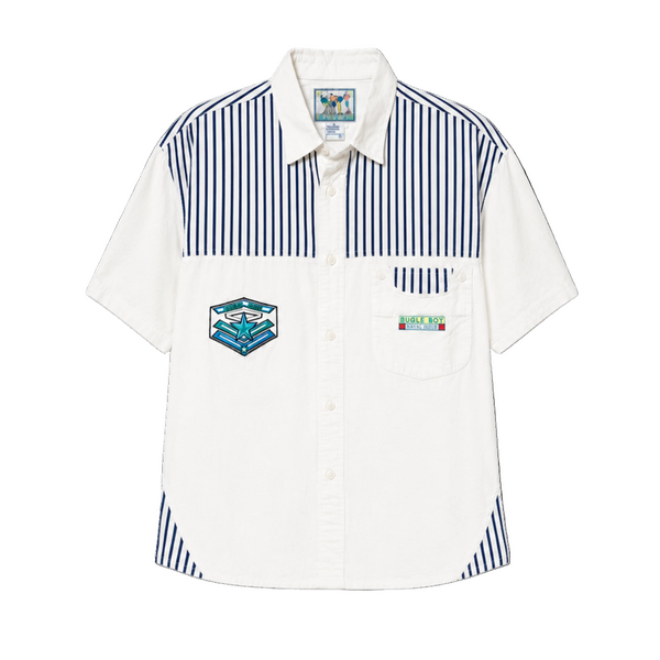 Vintage Bugle Boy Naval Issue Striped Button-Up Shirt