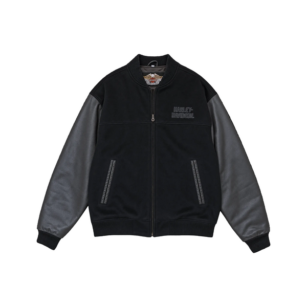 Harley Davidson Black 'Leather Sleeve' Varsity Jacket