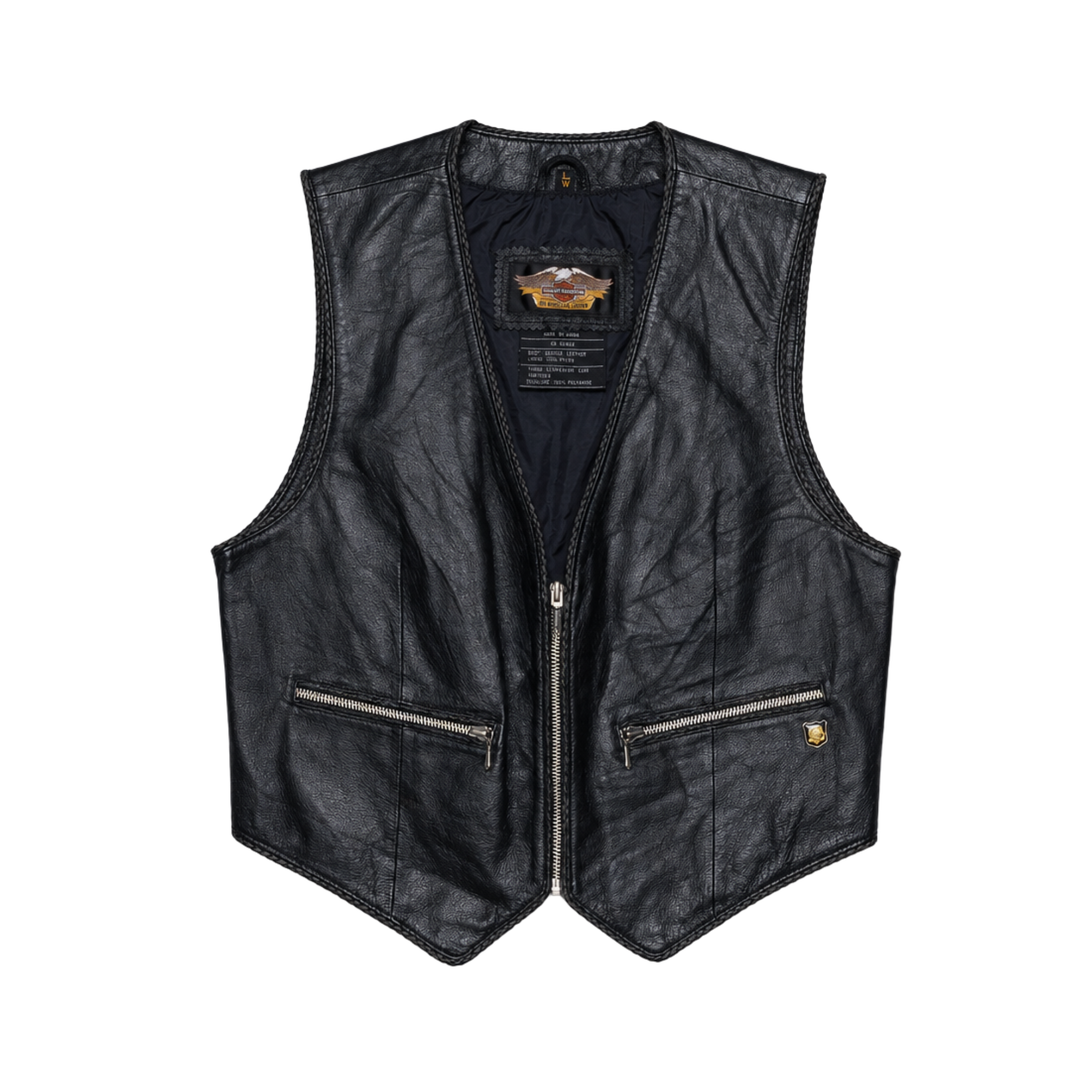 Vintage Harley-Davidson Black Leather Motorcycle Vest