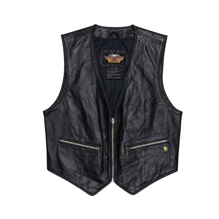 Vintage Harley-Davidson Black Leather Motorcycle Vest
