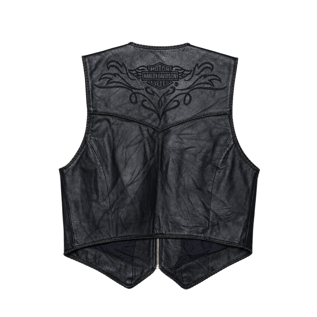 Vintage Harley-Davidson Black Leather Motorcycle Vest