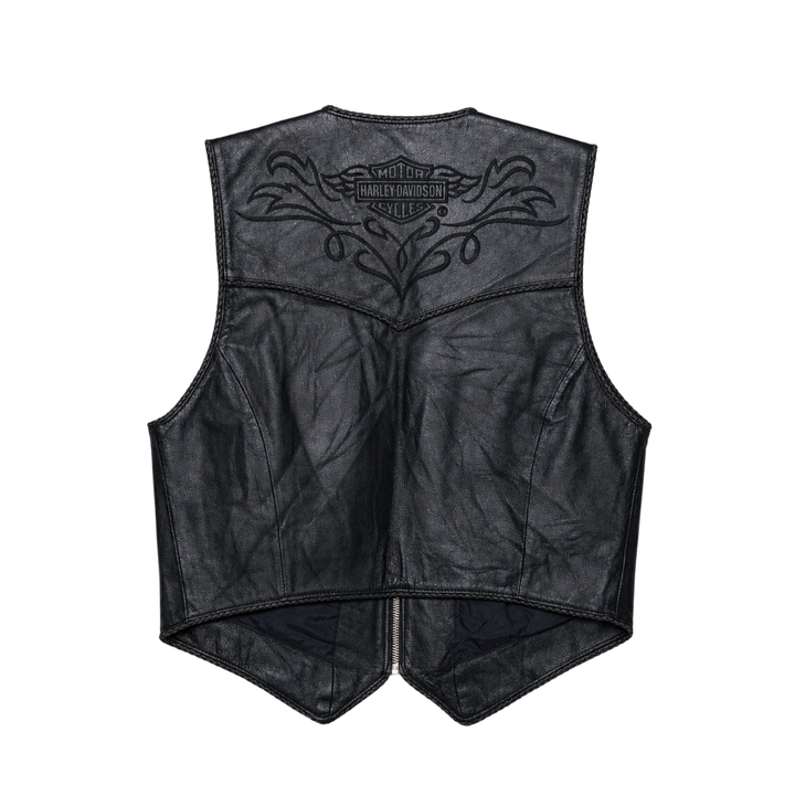 Vintage Harley-Davidson Black Leather Motorcycle Vest