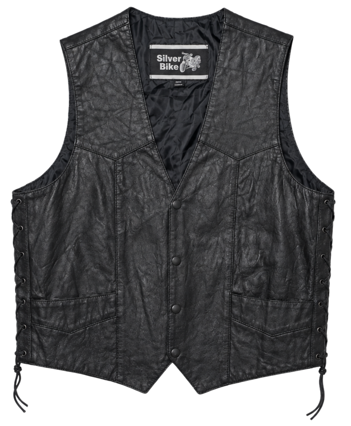 Vintage Silver Bike Black Leather Motorcycle Vest