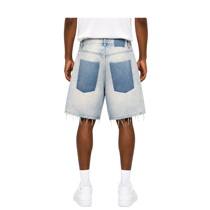 Light Wash Extreme Distressed Raw Hem Denim Shorts