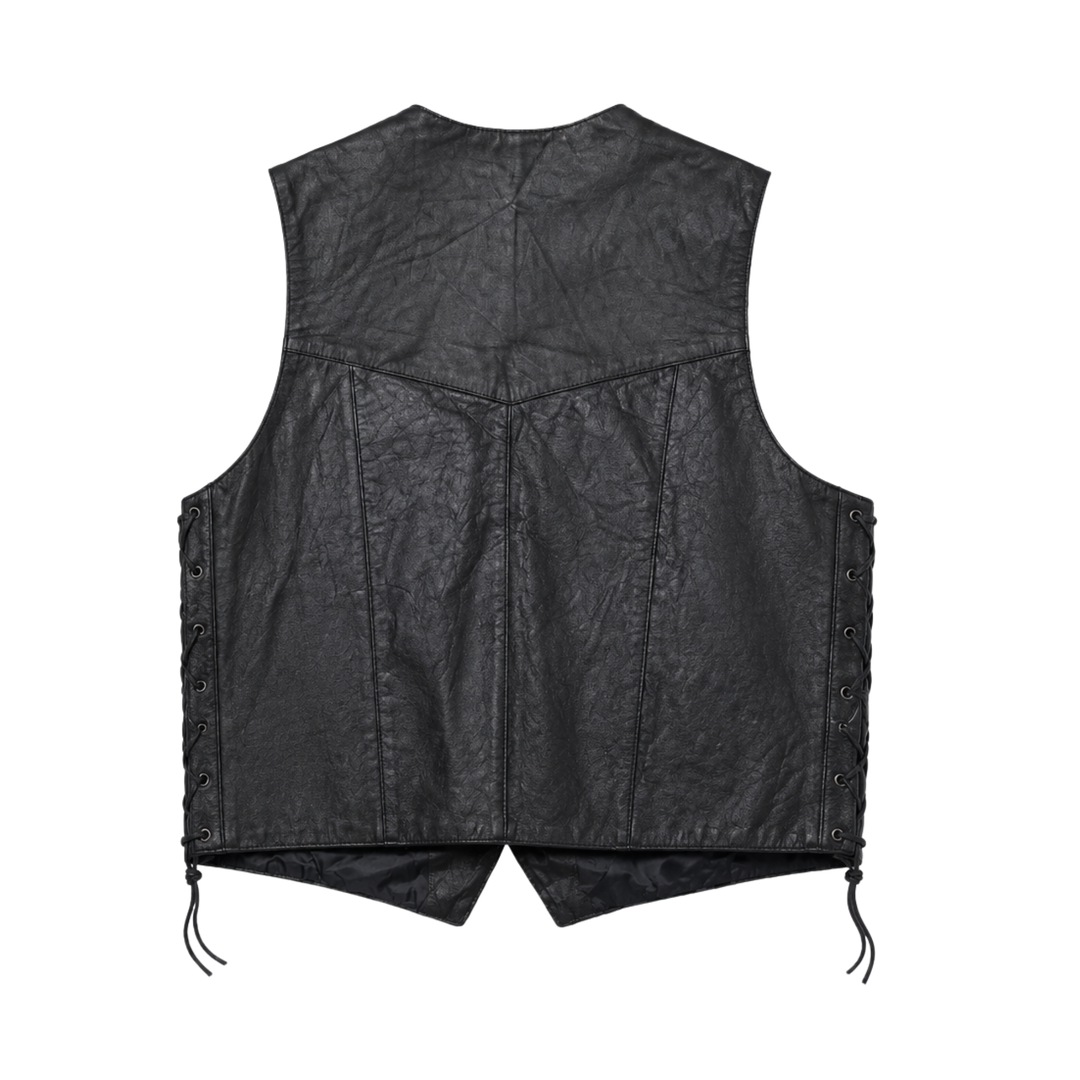 Vintage Silver Bike Black Leather Motorcycle Vest