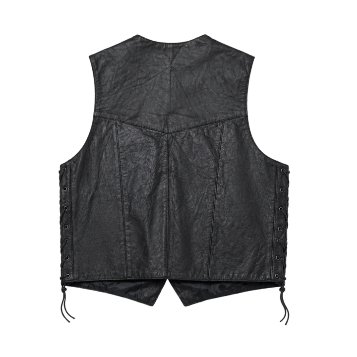 Vintage Silver Bike Black Leather Motorcycle Vest