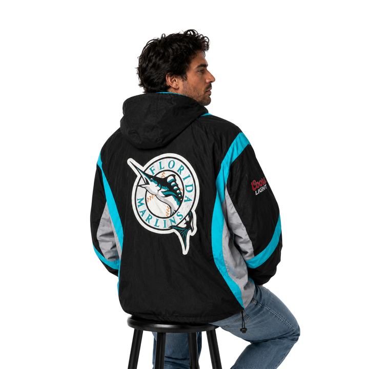 Vintage Florida Marlins Black &amp; Teal Pullover Windbreaker Jacket