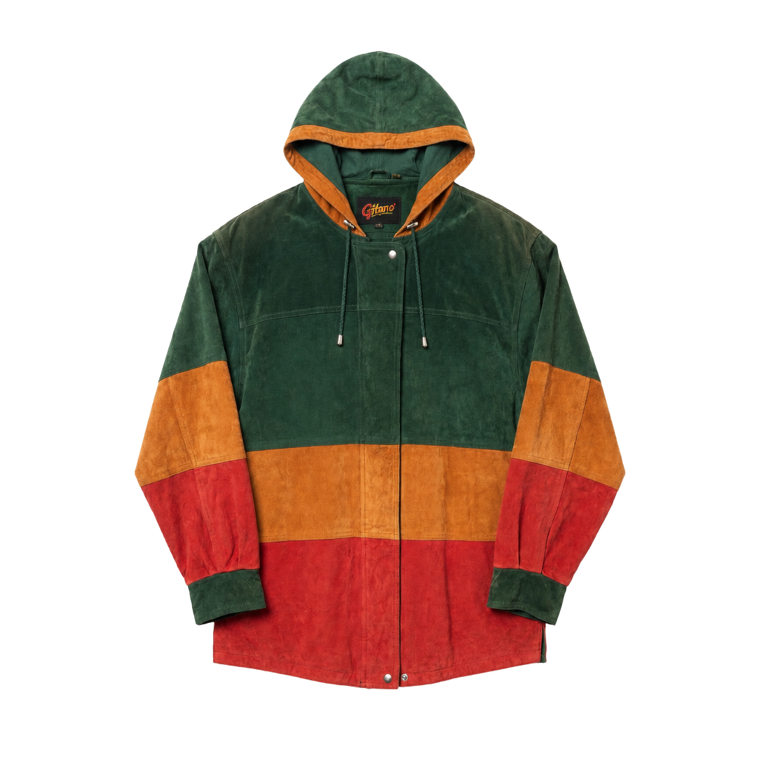 Vintage 90s Gitano Color Block Suede Hooded Jacket