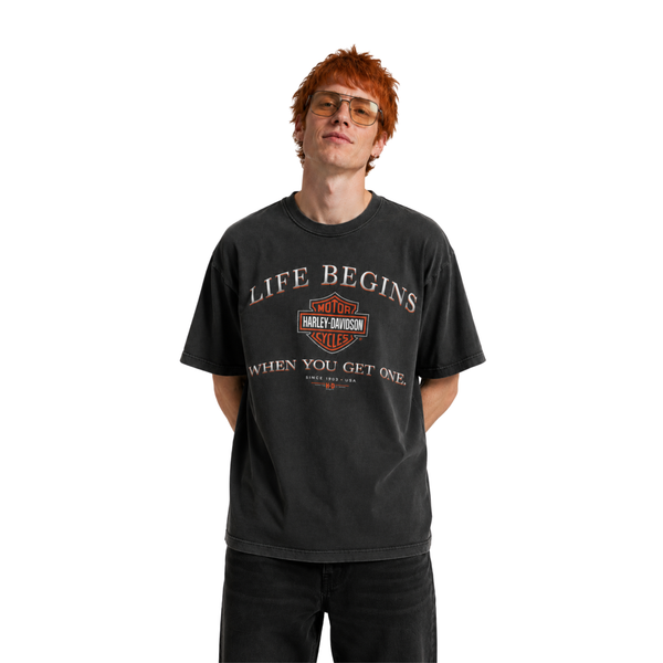 Harley Davidson Black 'Life Begins When You Get One' Graphic T-Shirt