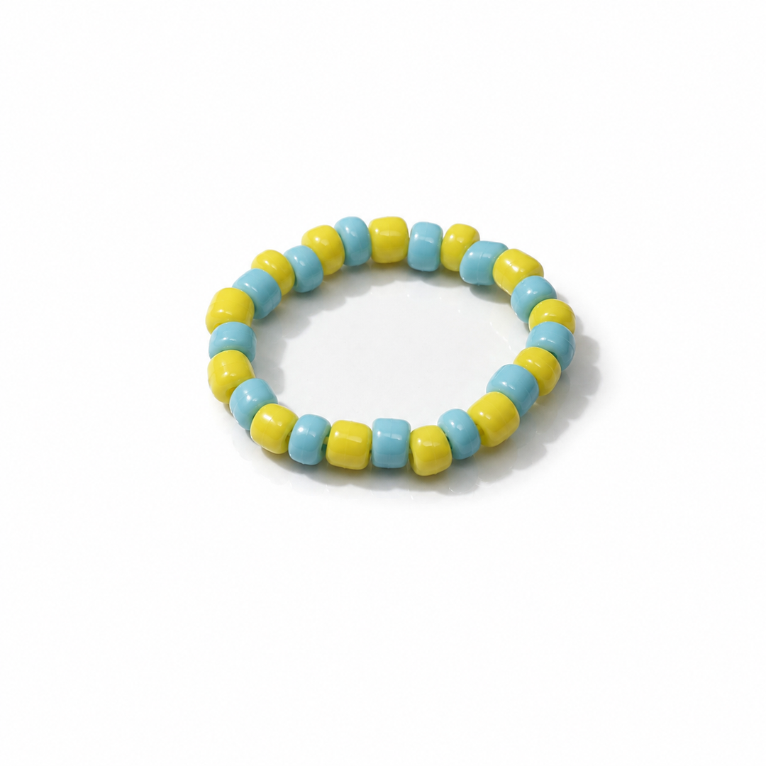Yellow &amp; Light Blue Seed Bead Ring