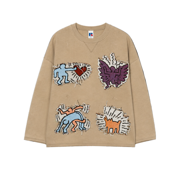 Russell Athletic Brown Rug Patchwork Short Crewneck