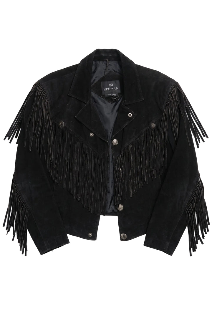 Bermans Black Fringe Leather Jacket