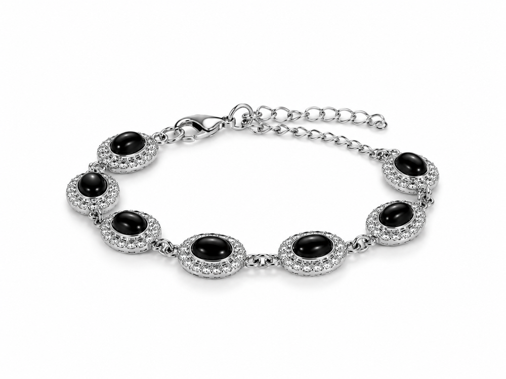 Vintage Publishers Clearing House Jewelry Set Silvertone Black Cobachon Necklace Bracelet Earrings