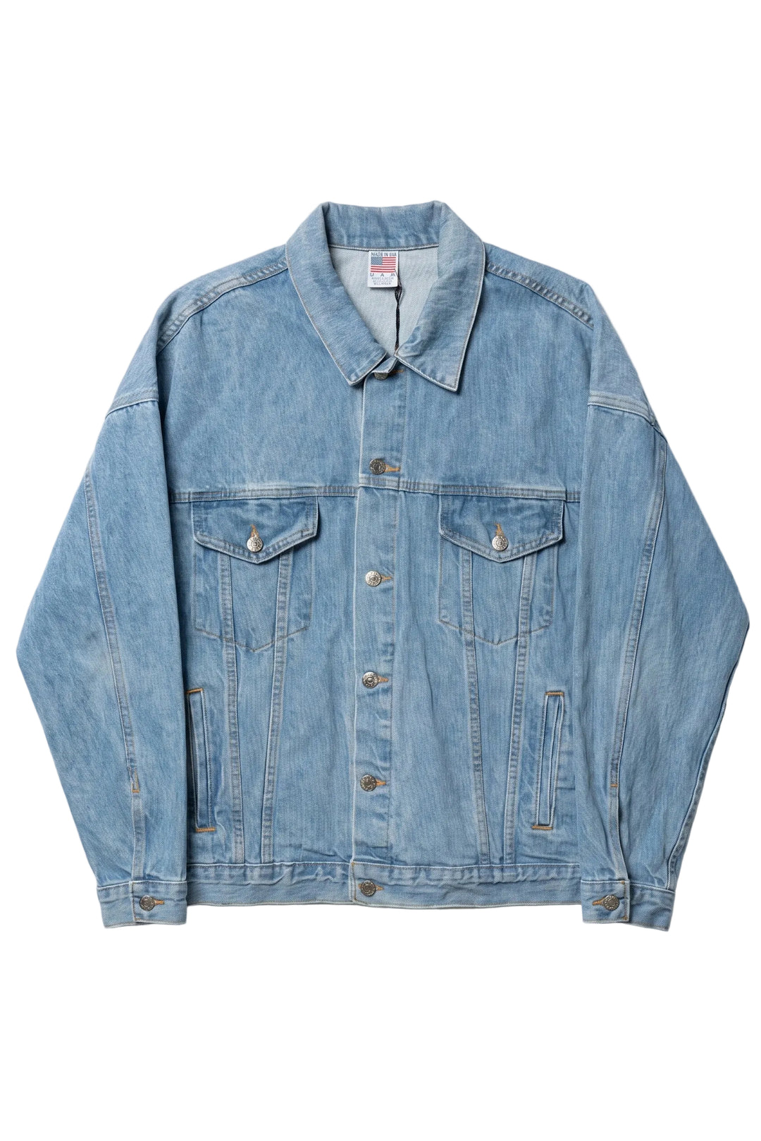 Blue denim jacket on a white background