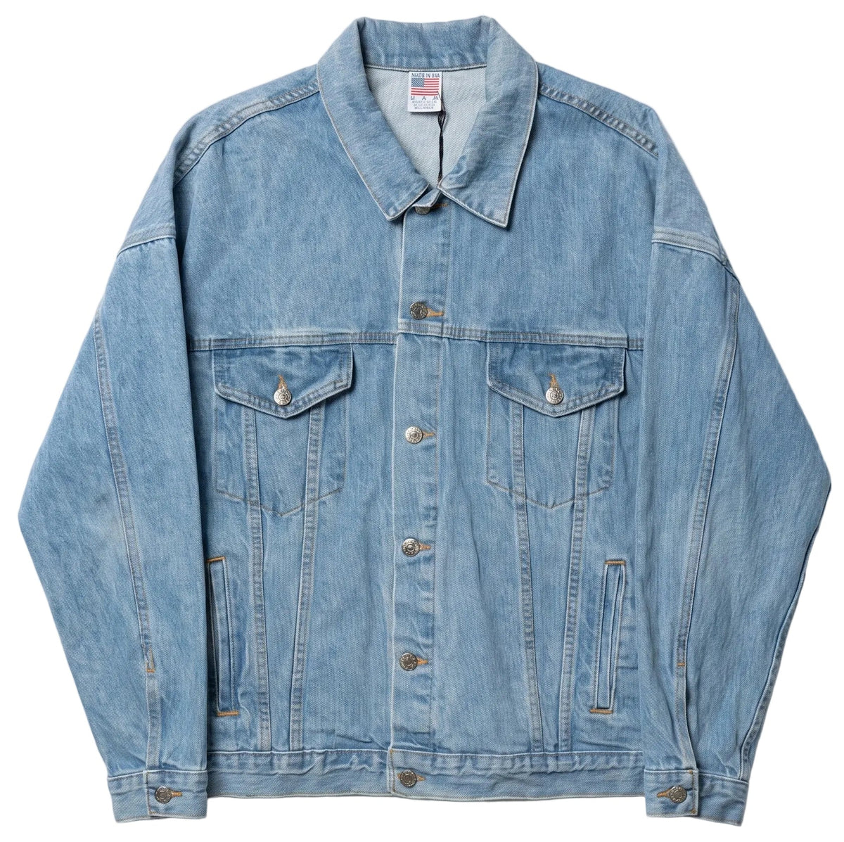 Blue denim jacket on a white background