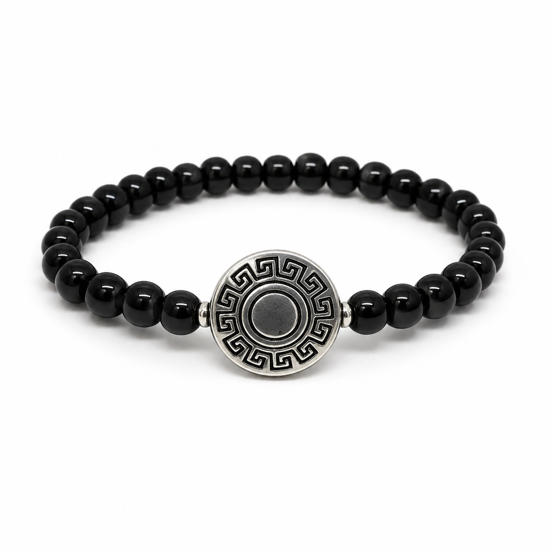 Black Greek Key Beaded Ring