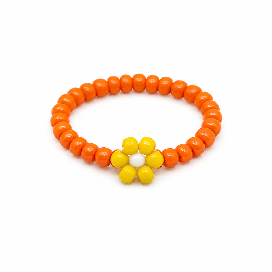 Orange &amp; Yellow Flower Beaded Ring