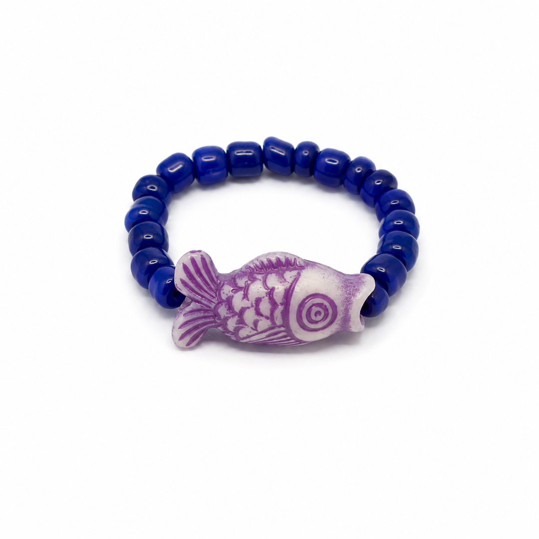 Blue Beaded Purple Fish Ring