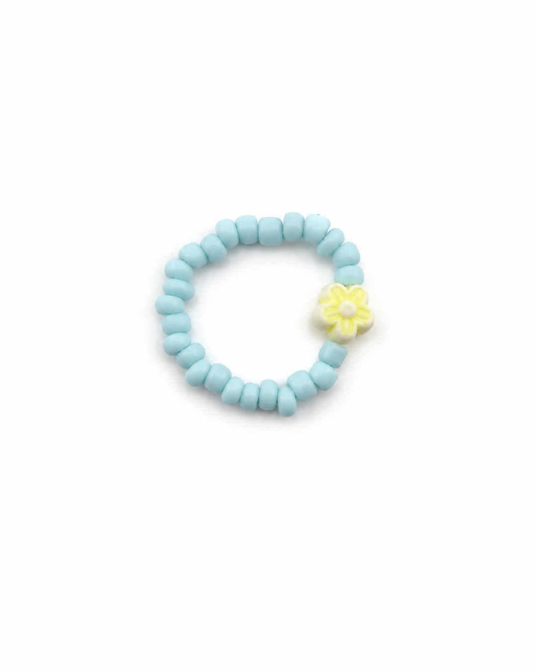 Baby Blue &amp; Yellow Flower Beaded Ring