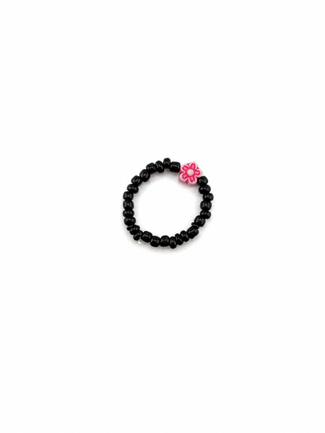 Black &amp; Pink Dainty Flower Beaded Ring