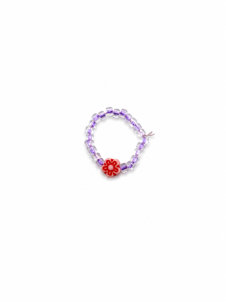 Translucent Purple &amp; Red Flower Beaded Ring