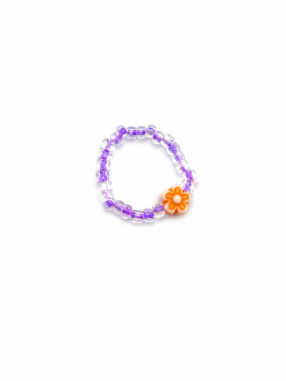 Translucent Purple &amp; Orange Flower Beaded Ring