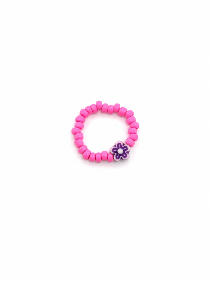 Pink &amp; Purple Flower Beaded Ring