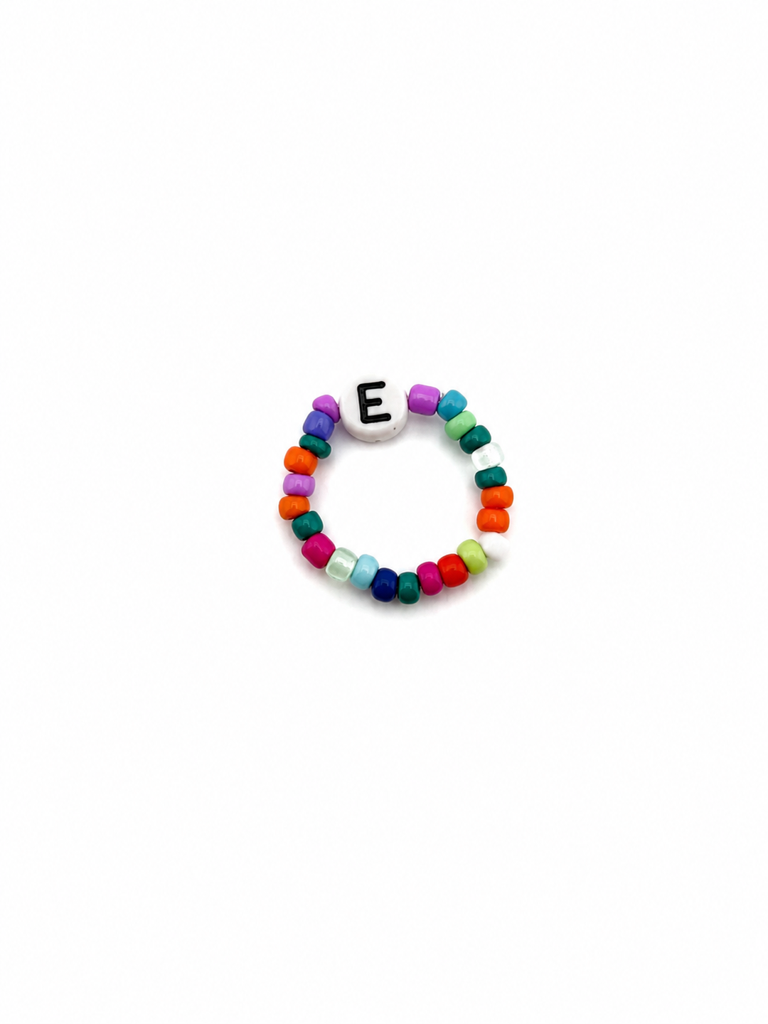 Multicolor Letter E Beaded Ring