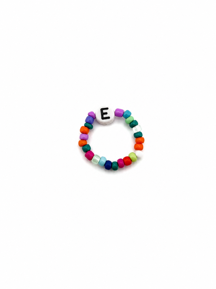 Multicolor Letter E Beaded Ring