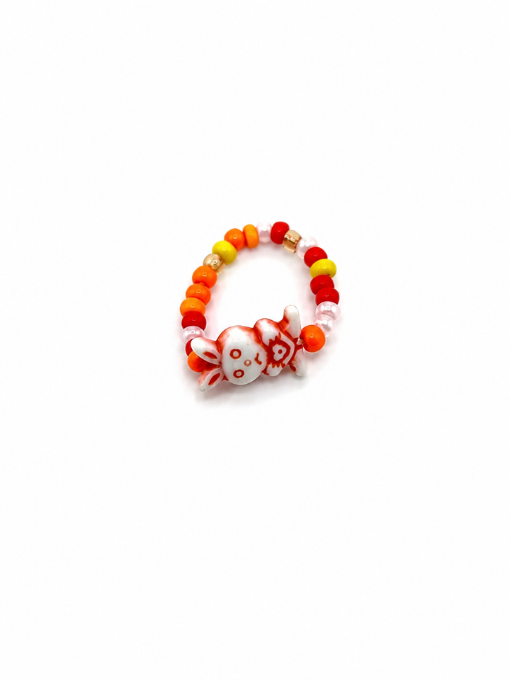 Orange &amp; Red Bunny Beaded Ring