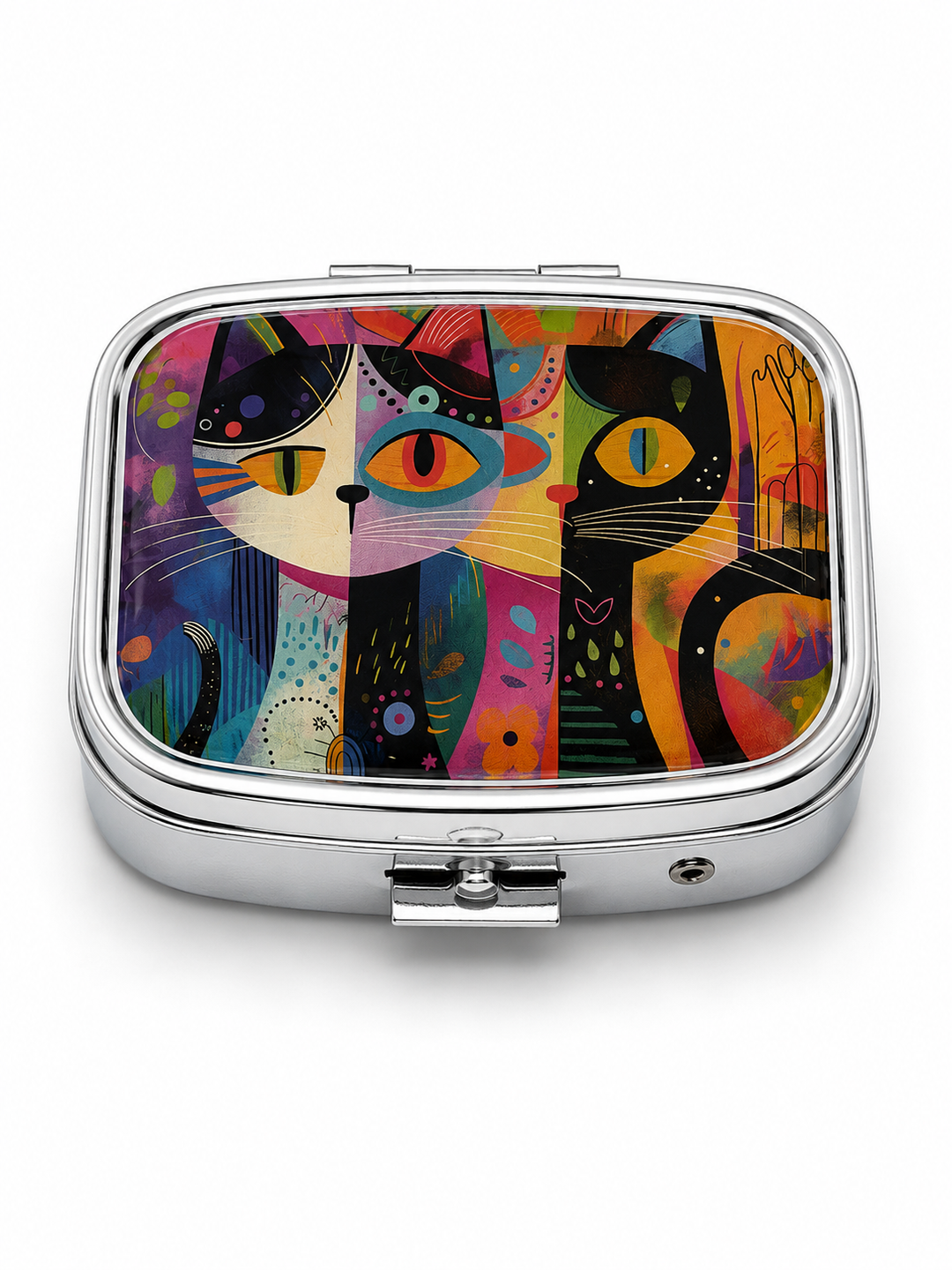 Colorful Cat Mirrored Pill Case