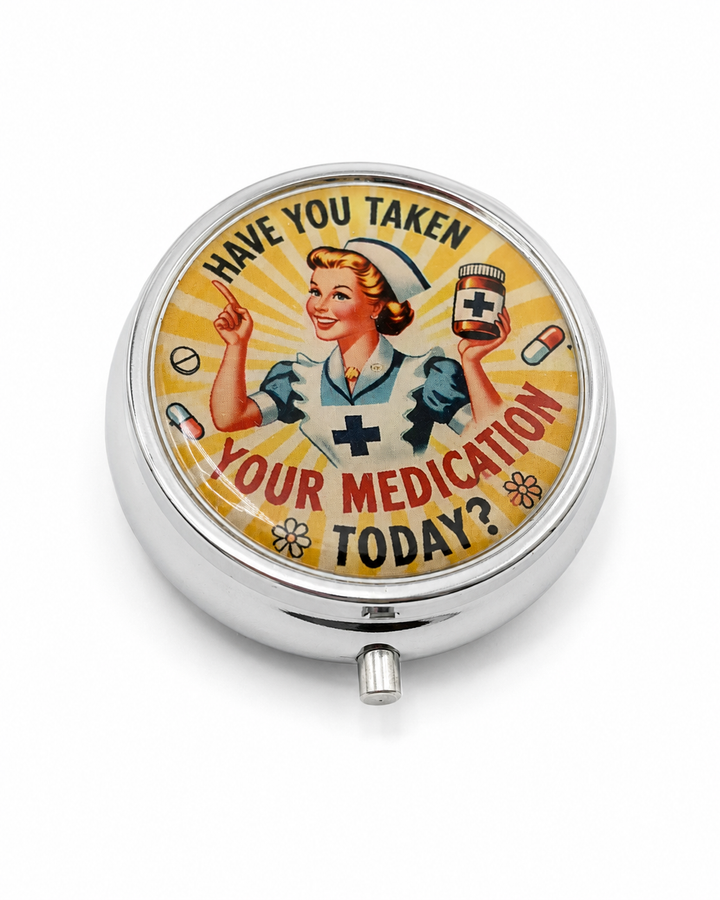 Retro Nurse Medication Reminder Mirrored Pill Case
