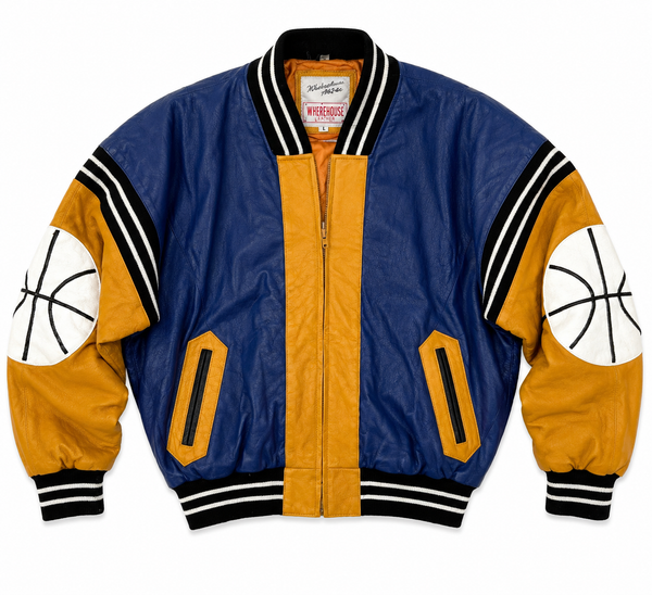 Vintage Michael Hoban Basketball Blue and Yellow Leather Varsity Jacket