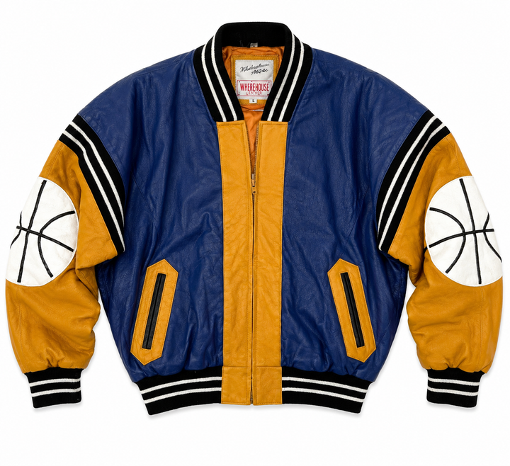 Vintage Michael Hoban Basketball Blue and Yellow Leather Varsity Jacket
