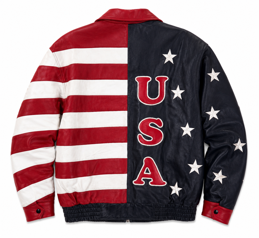 Vintage Leather Gallery Stars and Stripe Leather Bomber Jacket